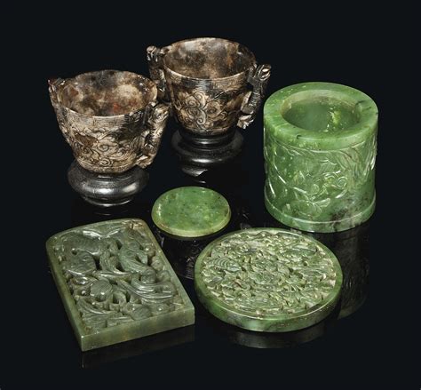 A SELECTION OF FIVE CHINESE JADE CARVINGS , 19TH AND 20TH CENTURY ...