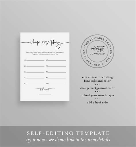 Where Were They Bridal Shower Game Template, Couples Photo Game, Minimalist Bridal Shower ...