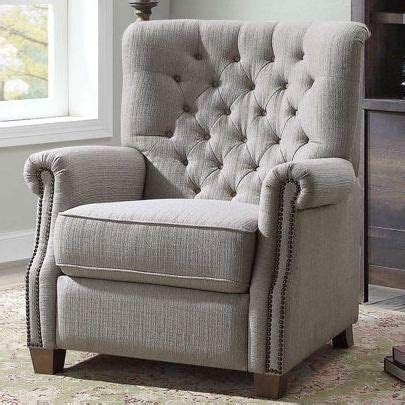 Recliners For Small Spaces-Bedroom Chairs for Adults-Gray Polyester Fabric Upholstery Button ...