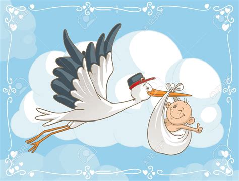 Stork with Baby Vector Cartoon , #affiliate, #Baby, #Stork, #Cartoon, # ...