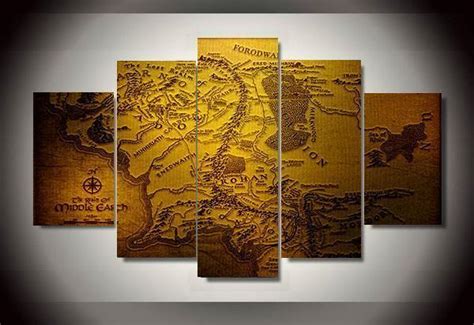 Lord Of The Rings – Middle Earth Map – Movie 5 Panel Canvas Art Wall ...