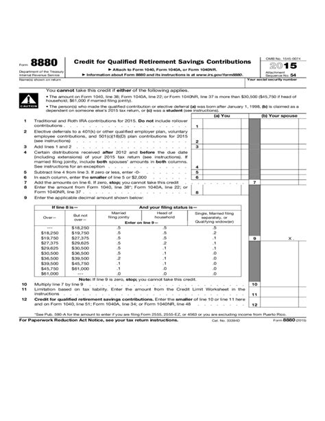 Form 8880 - Credit for Qualified Retirement Savings Contributions (2015) Free Download