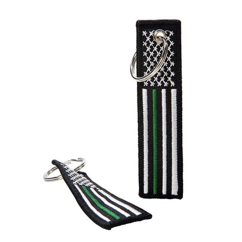 Thin Green Line American Flag Patch Keychain - Thin Blue Line USA