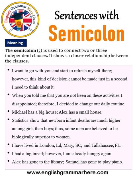 Sentences with Semicolons, How to Use Semicolons in a Sentence and Meaning When … | English ...