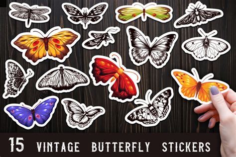 Vintage Butterfly Stickers | 15 PNG items