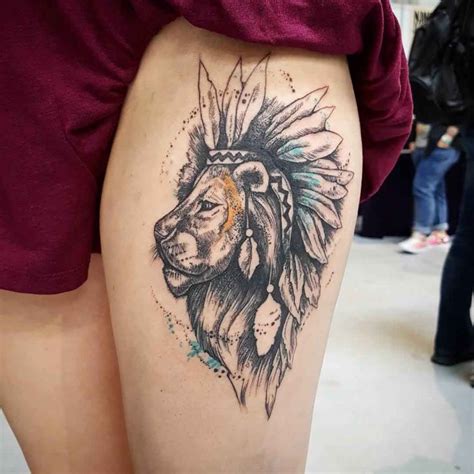 Lion Tattoo On Thigh Designs, Ideas and Meaning - Tattoos For You