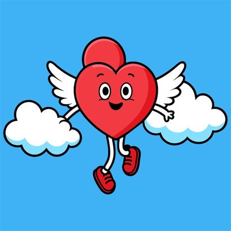 Premium Vector | Cute heart angel love wings hand drawn sticker icon ...