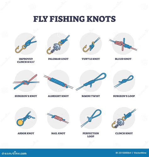 Fly Fishing Knots Example Collection With Loops And Twists Outline Diagram Vector Illustration ...