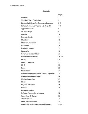 Fillable Online 6th Form Subject Booklet Fax Email Print - pdfFiller