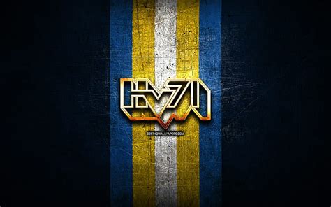 HV71, golden logo, SHL, blue metal background, swedish hockey team ...