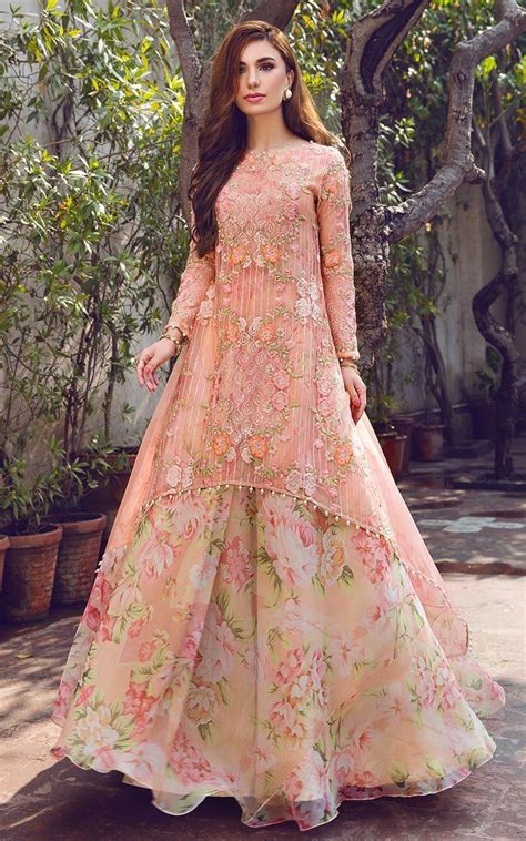 Peach Floral Kurta Lehenga - Frugal2Fab | Indian gowns dresses, Indian ...