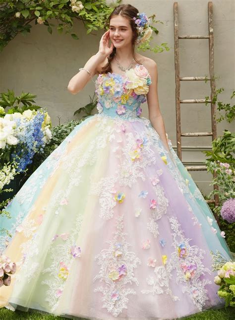 This pastel rainbow gown from Nicole Collection featuring 3D floral ...