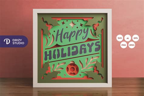 Happy Holidays 3D Shadow Box - Christmas Shadow Box - Drizy Studio