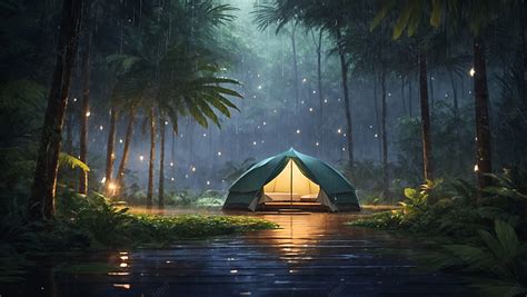 A Camping Tent In Rainy Forest Wallpaper Background, Forest Wallpaper, Camping Tent, Rainy View ...