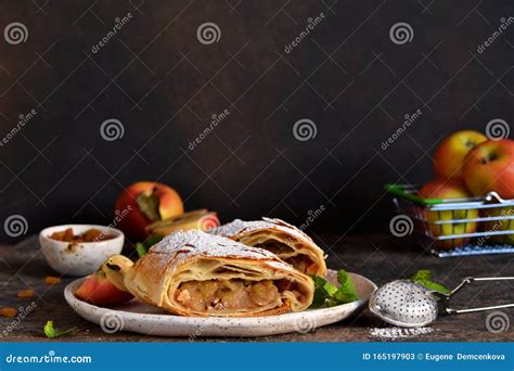 Apple Strudel with Cinnamon, Nuts and and Raisins Stock Image - Image of cake, fruit: 165197903