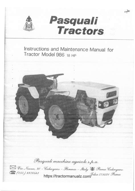 Pasquali Tractor Model 986 Operators Manual