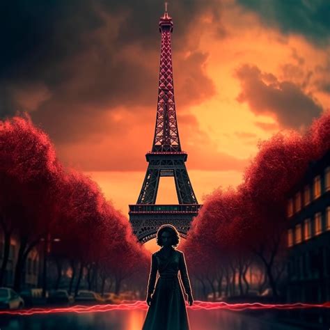 Premium Photo | Girl in Paris at Night with the Eiffel Tower in the ...