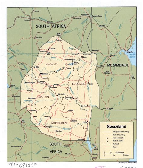 Large detailed political and administrative map of Swaziland with roads ...