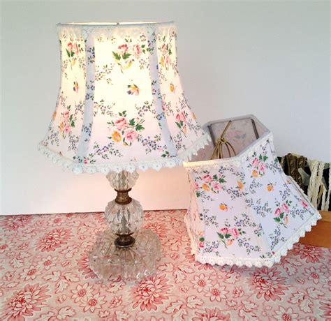 French Lamp Shade, Lampshade Vintage Floral Fabric and Sweet White Crochet Trim, Small Lampshade ...