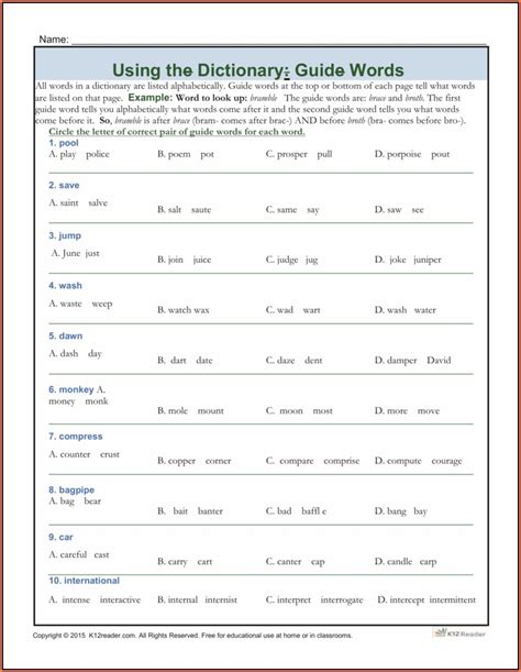 4th Grade Dictionary Guide Words Worksheet Worksheet : Resume Examples