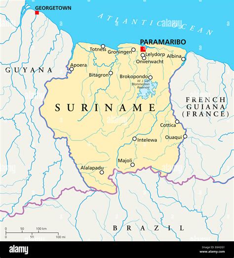 Map Of Suriname Paramaribo Highlighted Political Map Of Suriname With ...