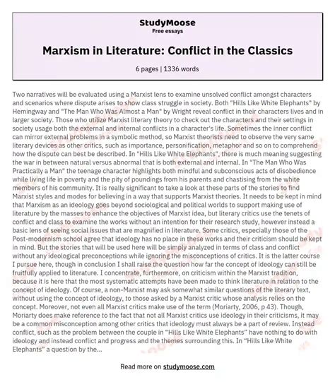 Marxism in Literature: Conflict in the Classics Free Essay Example