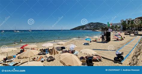 Santa Eulalia beach editorial photography. Image of boats - 252595447