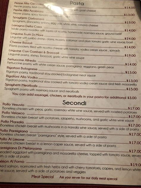 Menu at Trattoria Buon Gusto restaurant, Ireton