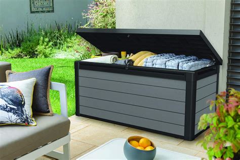 Keter Premier 150 Gallon Resin Large Deck Box for Patio Garden Furniture, Outdoor Cushion ...