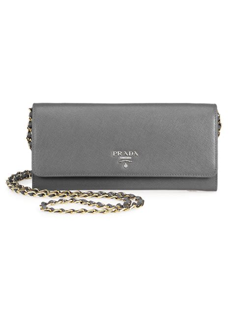 Prada Saffiano Metal Oro Chain Wallet in Gray | Lyst