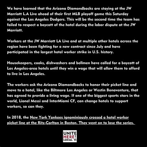 Unite Here Local 11 Union statement on the Diamondbacks, who are “set ...