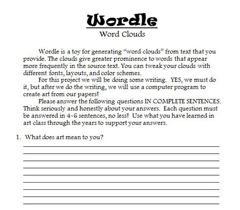 The smARTteacher Resource: Wordle Worksheet