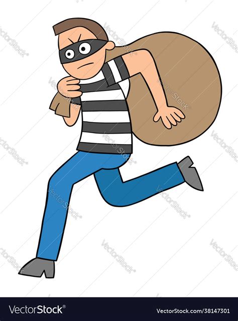 Cartoon thief man running away with sack Vector Image