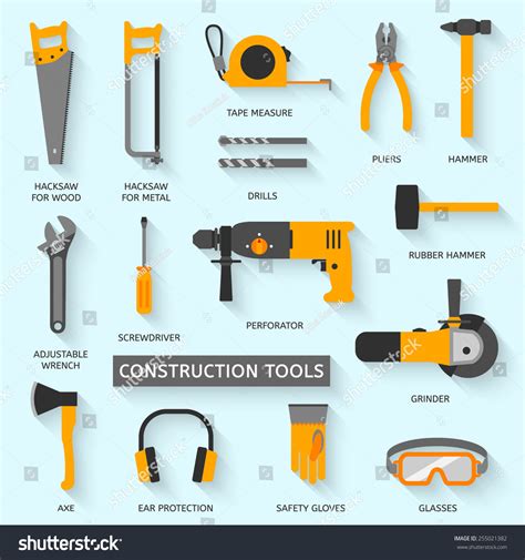 Construction Tools Vector Icons Set Hand 스톡 벡터(로열티 프리) 255021382 ...