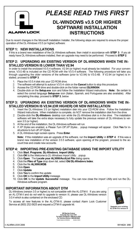 ALARM LOCK DL-WINDOWS V3.5 OR HIGHER INSTALLATION INSTRUCTIONS Pdf Download | ManualsLib