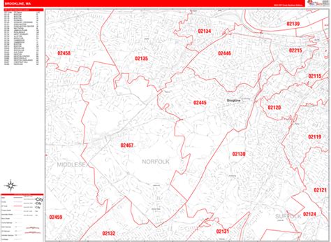 Brookline Massachusetts 5 Digit Zip Code Maps - Red Line