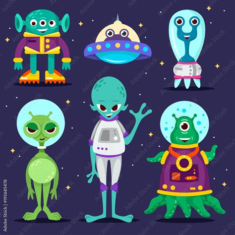 set of cartoon characters. aliens. UFO. vector illustration Stock ...