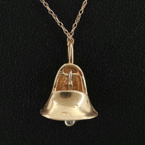 14K Yellow Gold Diamond Articulated Bell Pendant Necklace | EBTH