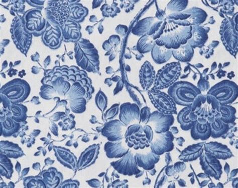 Blue & White Floral Fabric, Flowers Fabric, 100% Cotton, Duck Cloth, Home Accents Fabric ...