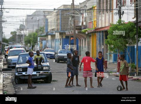 Kingston, Jamaica: children playing soccer in downtown Kingston Stock Photo - Alamy