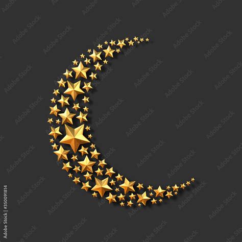 Golden stars in the shape of a crescent moon on black Stock Illustration | Adobe Stock