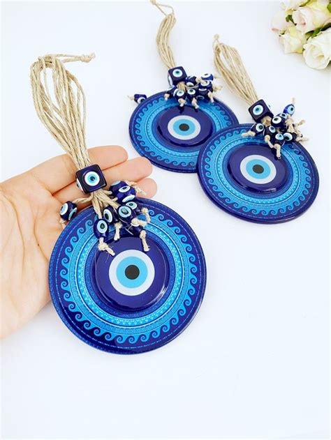 Blue Evil Eye Wall Hanging, Macrame Wall Hanging, Evil Eye Home Decor, Fused Glass Evil Eye Bead ...