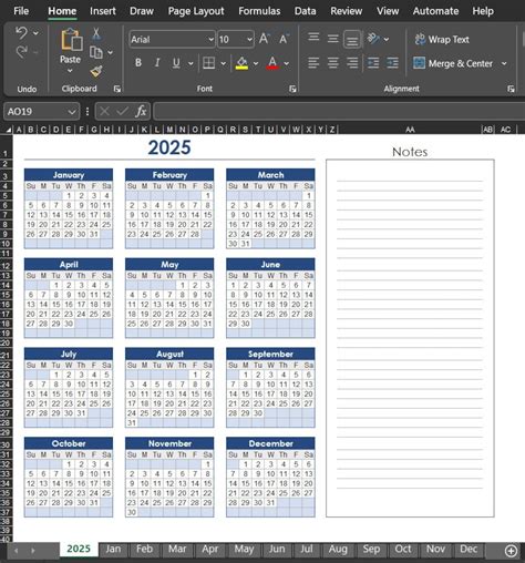 2025 Calendar Template Excel - Etsy