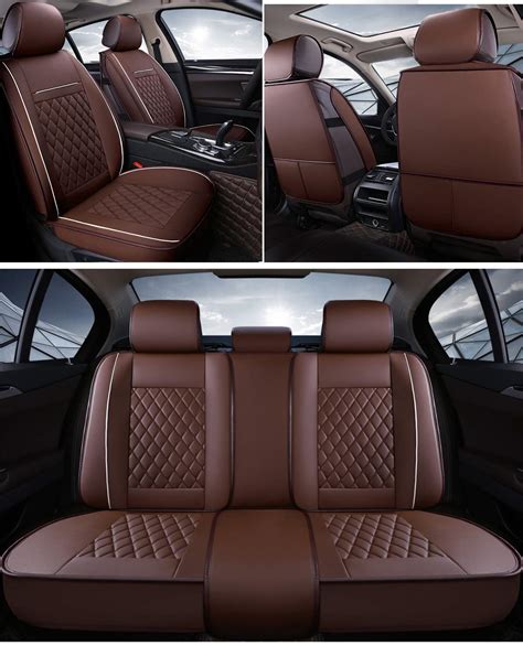 INCH EMPIRE Easy to Clean PU Leather Car Seat Cushions 5 Seats Full Set Anti-Slip Suede Backing ...