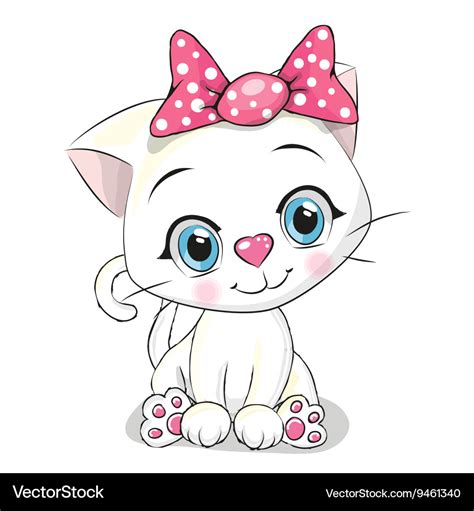 Cute cartoon white kitten Royalty Free Vector Image