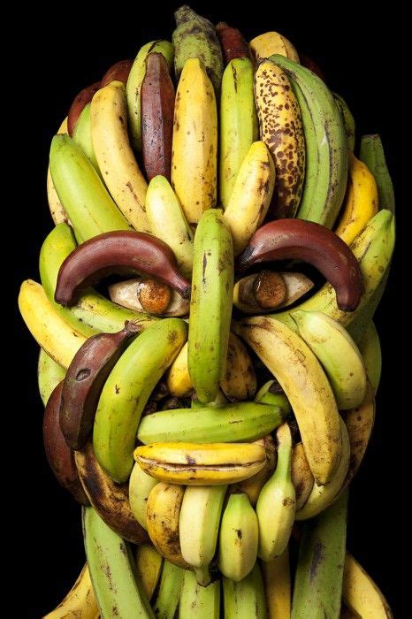 a mask made out of bananas and other fruits is shown in this image, it appears to have been ...