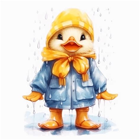 Premium Photo | Watercolor illustration of a duck in the rain