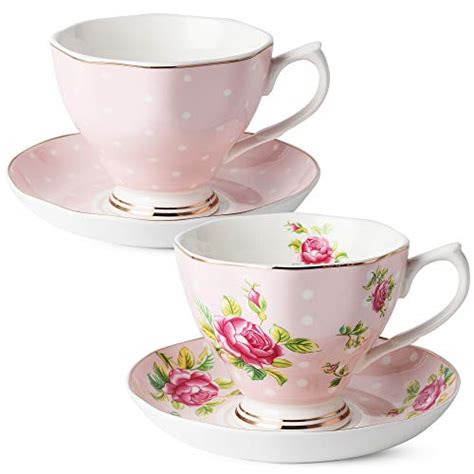 BTäT- Floral Tea Cups and Saucers, Set of 8 (8 oz) Multi-color with ...