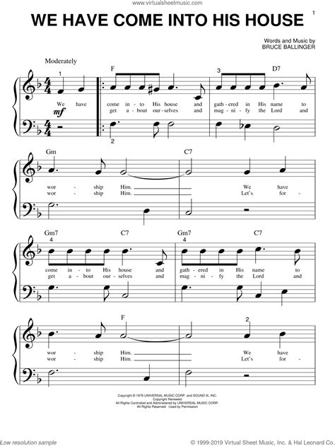 Ballinger - We Have Come Into His House sheet music for piano solo (big note book)