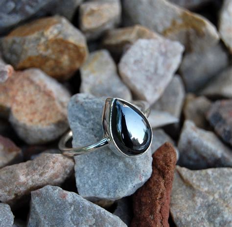 Hematite Ring Natural Hematite Pear Cab Simple Ring | Etsy